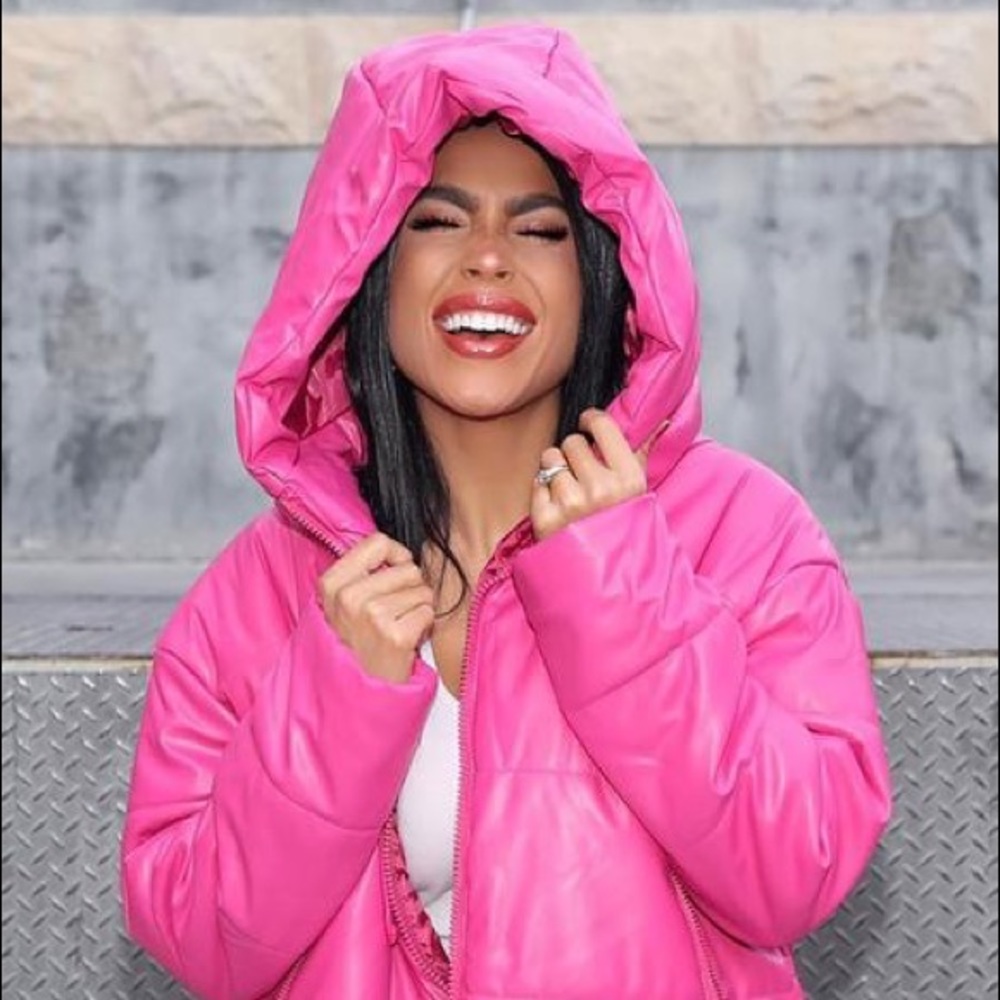 FashionNova PInk puffer jacket faux leather